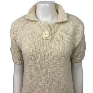 1980s Tobacco Neutral Knit Pullover Sweater Short Sleeves / Women’s Small